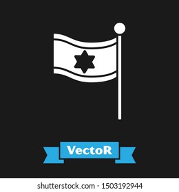 White Flag of Israel icon isolated on black background. National patriotic symbol.  Vector Illustration