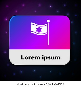 White Flag of Israel icon isolated on black background. National patriotic symbol. Rectangle color button. Vector Illustration
