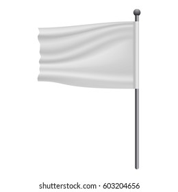 White flag on flagpole mockup. Realistic illustration of white flag on flagpole vector mockup for web