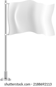 White flag on wind. Realistic textile waving mockup
