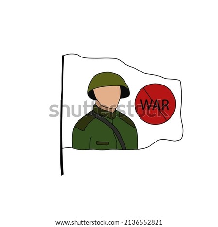 White flag with a soldier and the inscription no to war