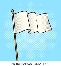 White flag of truce or as a token of surrender pop art retro vector illustration. Comic book style imitation.