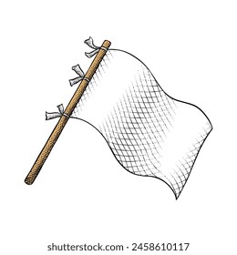 Ilustración vectorial de la bandera blanca en el dibujo de la técnica de grabado