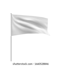 White flag waving in the wind. Realistic 3D horizontal vector flag template for advertising and design.