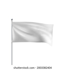 White flag waving in the wind. Realistic 3D horizontal vector flag template for advertising and design.