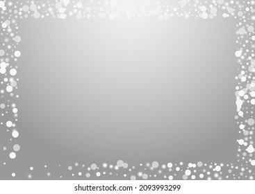 White Flake Vector Grey Background. Grey Shine Confetti Illustration. Winter Stars Backdrop. Subtle Snowstorm Wallpaper.