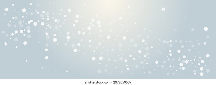 White Flake Vector Grey Panoramic Background. Overlay Minimal Confetti Wallpaper. Festive Dots Card. Subtle Snowfall Invitation.