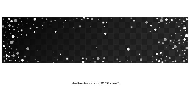 White Flake Vector Panoramic Transparent Background. Grey Christmas Snowfall Card. Elegant Stars Wallpaper. Glow Dots Banner.