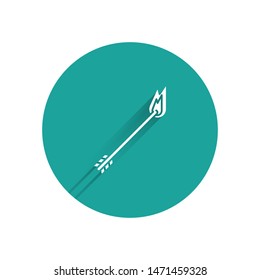 White Flame arrow icon isolated with long shadow. Hipster arrow icon. Green circle button. Vector Illustration