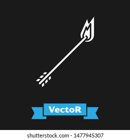 White Flame arrow icon isolated on black background. Hipster arrow icon.  Vector Illustration