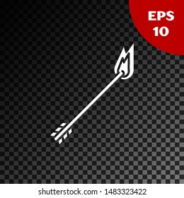 White Flame arrow icon isolated on transparent dark background. Hipster arrow icon.  Vector Illustration