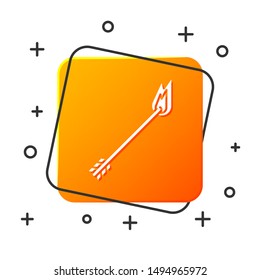 White Flame arrow icon isolated on white background. Hipster arrow icon. Orange square button. Vector Illustration