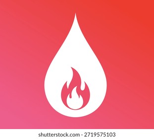 Llama blanca dentro de una forma de lágrima blanca en un símbolo de fuego de fondo degradado de rosa a rojo