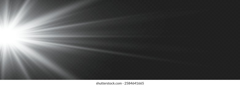 White flare and star flash, ray and lens effect.