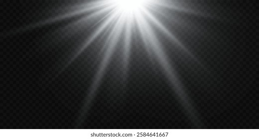 White flare and star flash, ray and lens effect.