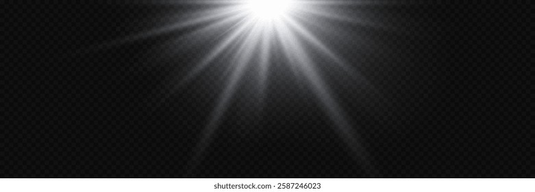 White flare and star flash, ray and lens effect.