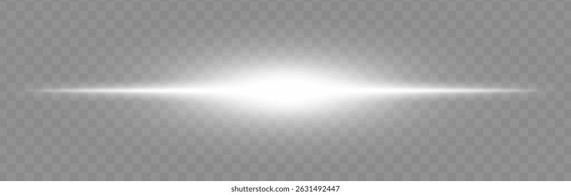 White flash burst. Bright horizontal ray on transparent background with wide glow, soft edges and tech effect. Perfect for energy, light, sci-fi, flash, electric theme.