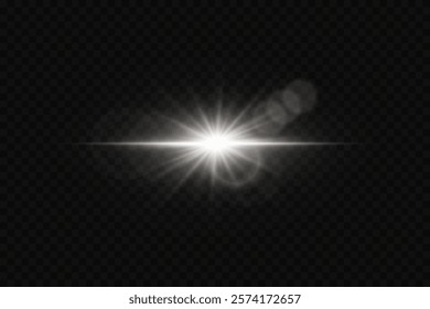 White flash of light, explosion of light effect and flare. On a transparent background.