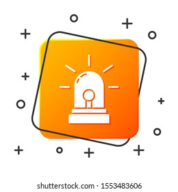 White Flasher siren icon isolated on white background. Emergency flashing siren. Orange square button. Vector Illustration