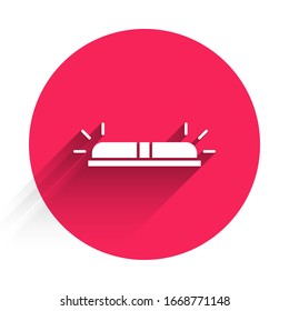 White Flasher siren icon isolated with long shadow. Emergency flashing siren. Red circle button. Vector Illustration