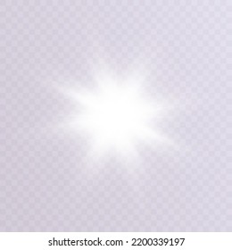 White flashes of light and glare. Laser beams of light. Beautiful light flashes. Glowing stripes on a transparent background.