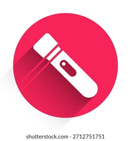 White Flashlight icon isolated with long shadow. Red circle button. Vector
