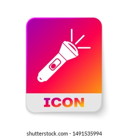 White Flashlight icon isolated on white background. Rectangle color button. Vector Illustration
