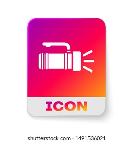 White Flashlight icon isolated on white background. Tourist flashlight handle. Rectangle color button. Vector Illustration