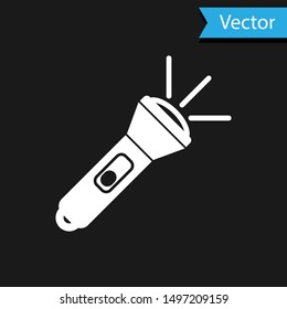 White Flashlight icon isolated on black background.  Vector Illustration