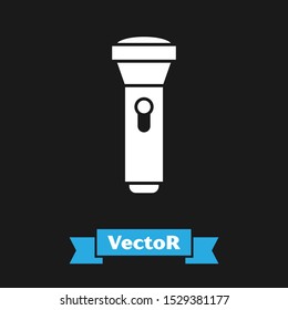 White Flashlight icon isolated on black background.  Vector Illustration