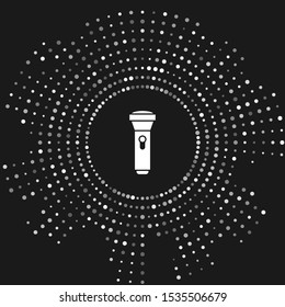 White Flashlight icon isolated on grey background. Abstract circle random dots. Vector Illustration