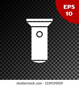 White Flashlight icon isolated on transparent dark background.  Vector Illustration