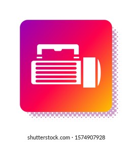White Flashlight icon isolated on white background. Tourist flashlight handle. Square color button. Vector Illustration