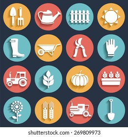 White flat agriculture, farm and garden icons set 