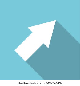 White flat arrow icon isolated on blue background. Vector illustration