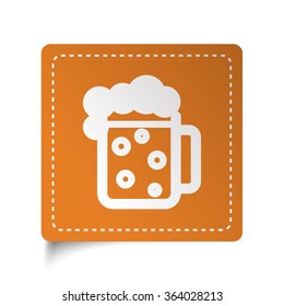 White flat Beer icon on orange sticker