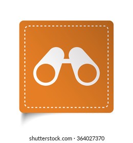 White flat Binoculars icon on orange sticker
