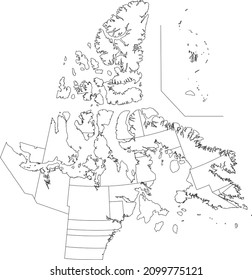 White flat blank vector administrative map of the territorial electoral districts of Canadian territory of NUNAVUT, CANADA with black border lines of its districts