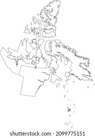 White flat blank vector administrative map of the regions of Canadian territory of NUNAVUT, CANADA with black border lines of its regions