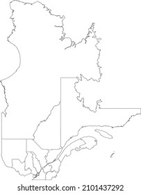 White flat blank vector administrative map of the regions of Canadian province of QUEBEC, CANADA with black border lines of its regions