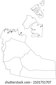 White flat blank vector administrative map of the regions of Canadian territory of NORTHWEST TERRITORIES, CANADA with black border lines of its regions