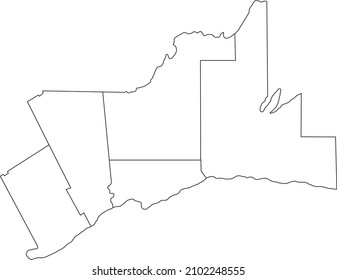 White flat blank vector administrative map of GREATER TORONTO AREA, ONTARIO, CANADA with black border lines of its regions