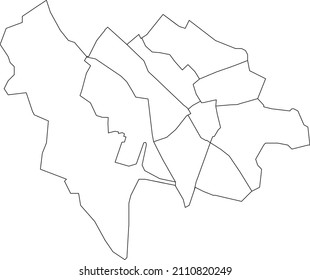 White flat blank vector administrative map of UTRECHT, NETHERLANDS with black border lines of its quarters