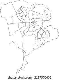 White flat blank vector administrative map of BREDA, NETHERLANDS with black border lines of its neighborhoods