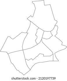 White flat blank vector administrative map of NIJMEGEN, NETHERLANDS with black border lines of its districts