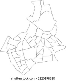 White flat blank vector administrative map of NIJMEGEN, NETHERLANDS with black border lines of its neighborhoods