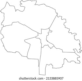 White flat blank vector administrative map of LVIV, UKRAINE with black border lines of its districts