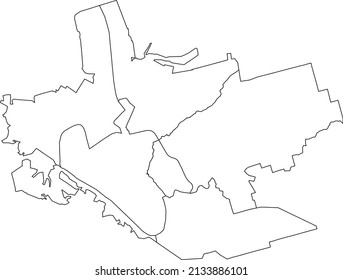 White flat blank vector administrative map of ZAPORIZHZHIA, UKRAINE with black border lines of its districts