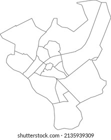 White flat blank vector administrative map of ZWOLLE, NETHERLANDS with black border lines of its districts
