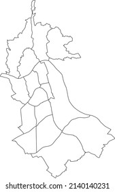 White flat blank vector administrative map of LINZ, AUSTRIA with black border lines of its districts